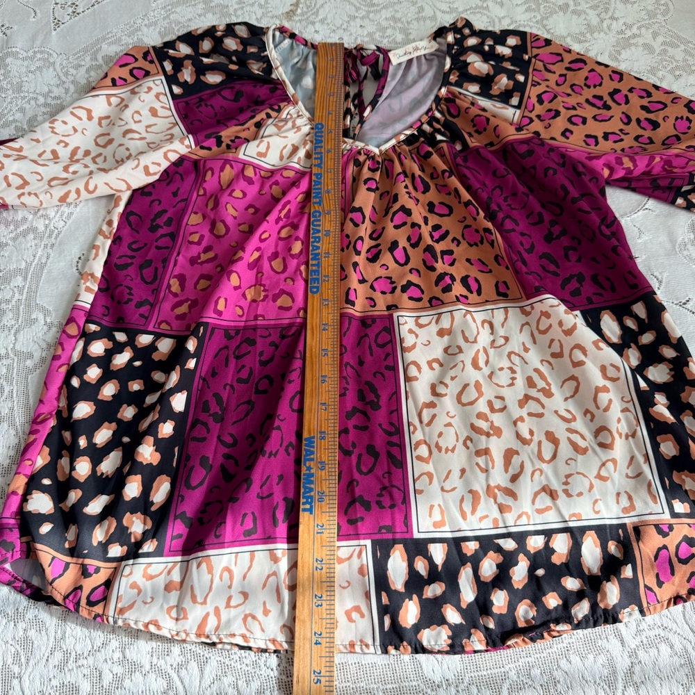 Something About You Stylish Boho Leopard Blouse - Fuchsia, Tan, Black Size Small - Picture 6 of 11